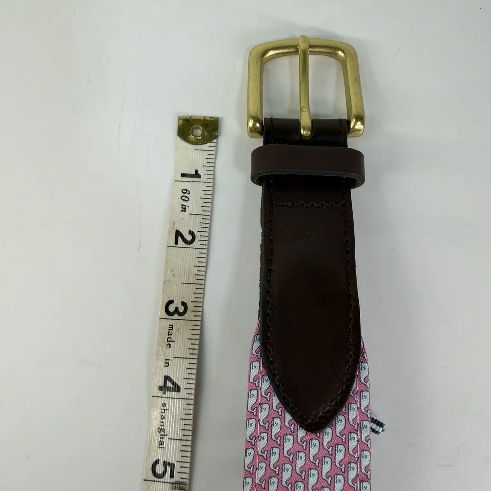 Vineyard Vines Belt Mens 48 Leather Canvas Navy Blue Whale Pink Golf Beach New